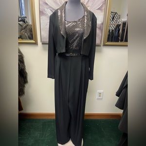 Vintage 90s Gold Lurex Black Sleeveless Flowy Leg Jumpsuit SZ-8